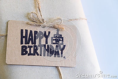 Handmade gift with Happy Birthday card, Celebration congratulation Stock Photo