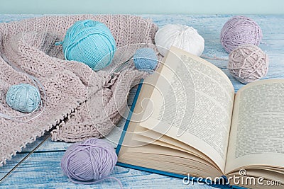 Handmade gift for special as mother , father day, valentine day or wintertime, heap of ball of wool to knit colorful Stock Photo