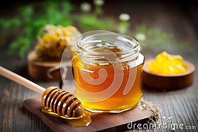 handmade glass jar filled with local honey Stock Photo