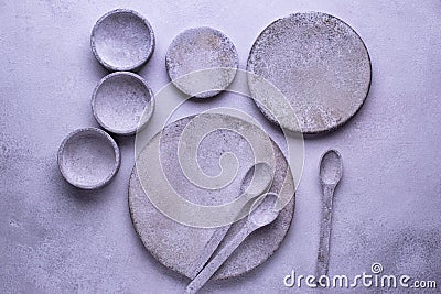 Handmade handcrafted concrete plates and bowls Stock Photo