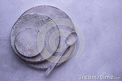 Handmade handcrafted concrete plates and bowls Stock Photo