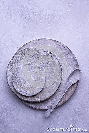 Handmade handcrafted concrete plates and bowls Stock Photo