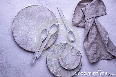 Handmade handcrafted concrete plates and bowls Stock Photo