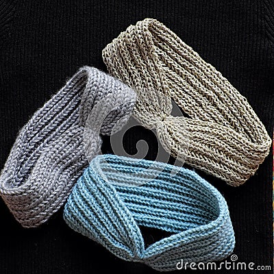 Handmade head bands knit in free time, accessories for woman Stock Photo