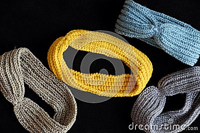 Handmade head bands knit in free time, accessories for woman Stock Photo