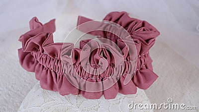 Handmade headband made out of cotton fabric texture with ruffle pattern Stock Photo