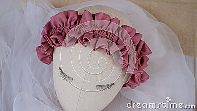 Handmade headband made out of cotton fabric texture with ruffle pattern Stock Photo