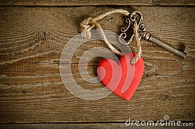 Handmade Heart with key together Stock Photo