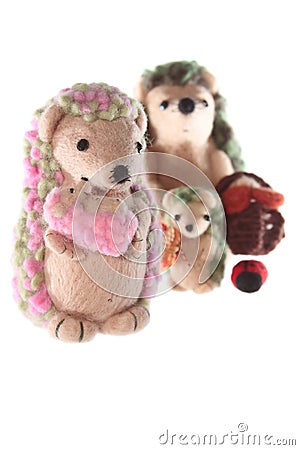 Handmade hedgehog toy family Stock Photo