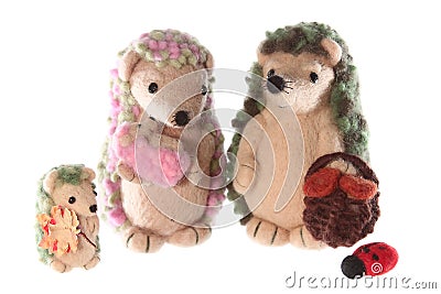 Handmade hedgehog toy family together Stock Photo