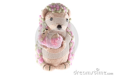 Handmade hedgehog toy mother Stock Photo