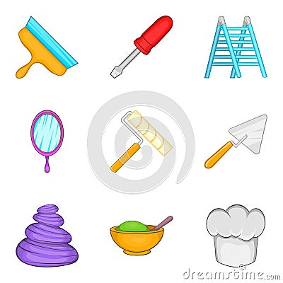 Handmade icons set, cartoon style Vector Illustration