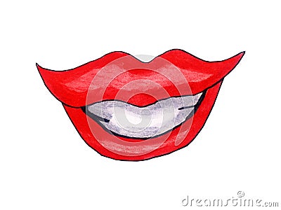 Red Watercolor Lips Cartoon Illustration