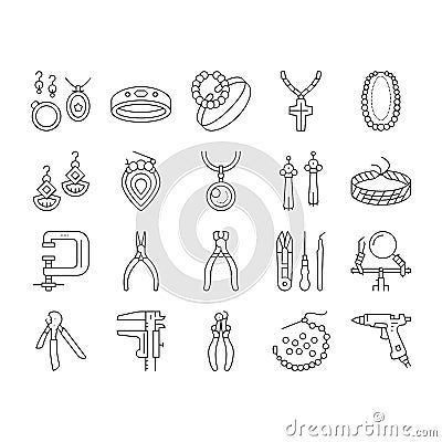 Handmade Jewellery Collection Icons Set Vector . Vector Illustration