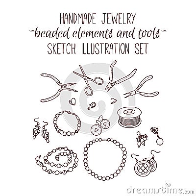 Handmade jewelry elements vector illustration set in sketch style Vector Illustration