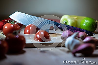 Handmade kitchen knife Stock Photo