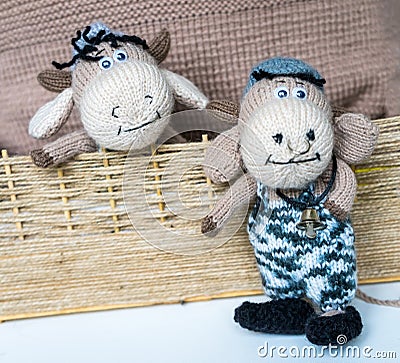 Handmade knitted children toys. knitted hand made souvenir Stock Photo