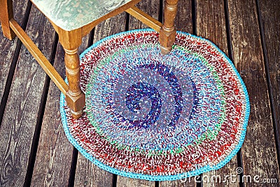 Handmade knitted colorful rug Stock Photo