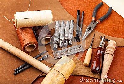 Handmade leather craft tool Stock Photo