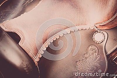 Handmade leather saddle Stock Photo