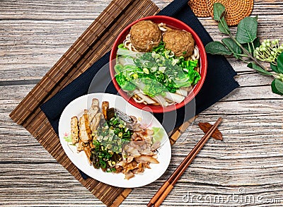 Handmade Lion Head Noodle Set Exclusive Meal served in a bowl isolated on table top view of taiwanese food Stock Photo