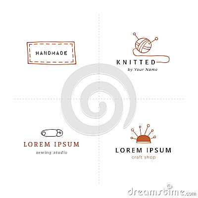 Handmade logo premade templates. Set of vector hand drawn isolated elements. Vector Illustration