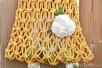 Handmade macramÃ© string bag handmade weaving threads Stock Photo