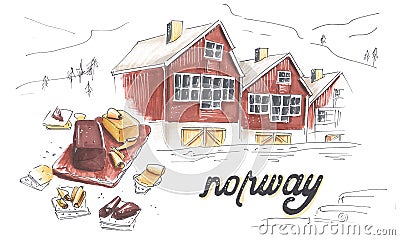 Handmade marker drawn illustration of Norway details Stock Photo