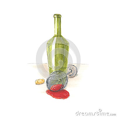 Handmade marker drawn illustration of wine Cartoon Illustration