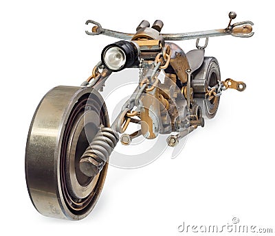 Handmade motorcycle, chopper, cruiser composed of metal parts, b Stock Photo