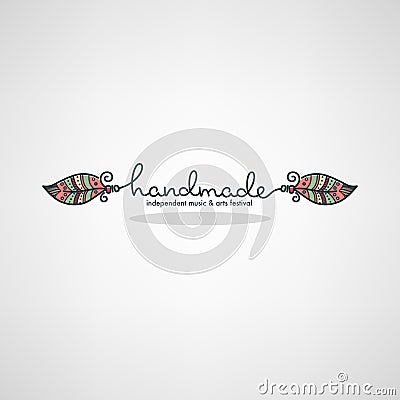 Handmade Art Festival, hand drawn doodle logo, label, emblem Vector Illustration