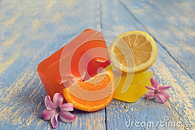 Handmade natural soap with natural ingredients: lemons and oranges Stock Photo