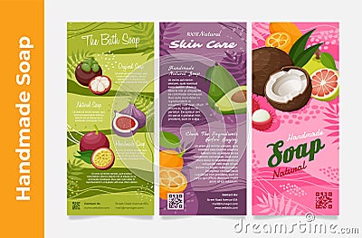 Handmade natural soap poster set vector illustration. Skin care cosmetic product advertising promo Vector Illustration