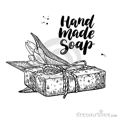 Handmade natural soap. Vector hand drawn cosmetic with lettering Vector Illustration