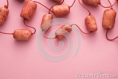 Handmade Necklace of String and Wood Beads Stock Photo