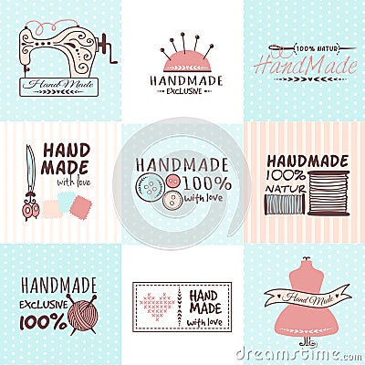 Handmade needlework badges vector set. Vector Illustration