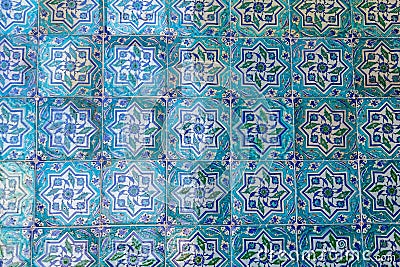 Handmade Old Blue Turkish Tiles from Topkapi Palace Stock Photo