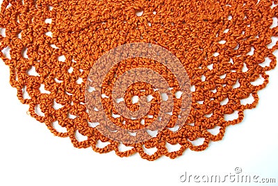Handmade orange crochet doily Stock Photo