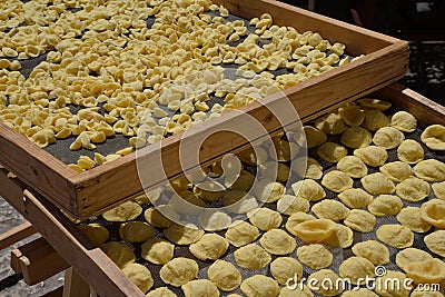 Handmade orecchiette pasta. Typical dish of Bari, Apulia, Italy Stock Photo