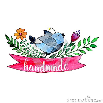 Handmade. Original custom hand lettering. Vector Illustration