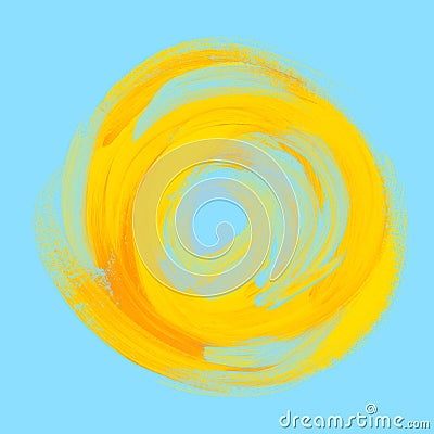 Handmade paint background yellow sun on blue sky. Stock Photo