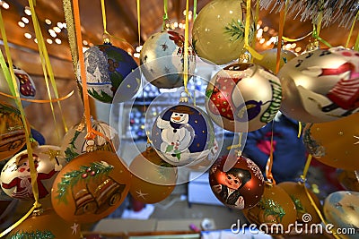 Handmade painted christmas ball decoration. Stock Photo