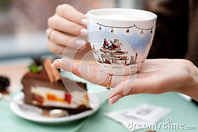 A handmade painting white cup of Christmas mood Stock Photo