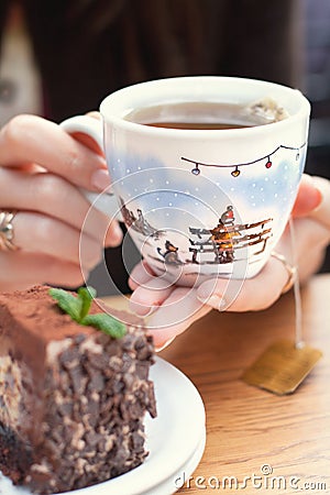 A handmade painting white cup of Christmas mood Stock Photo