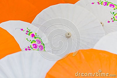 Handmade paper umbrella in Chiang Mai for background Stock Photo