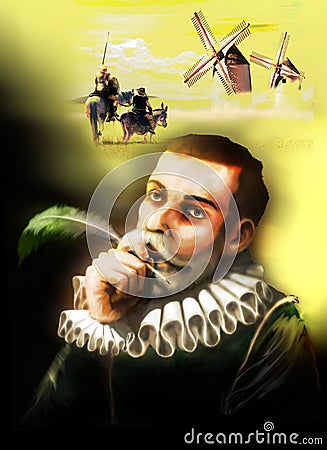 Miguel de Cervantes imagining Editorial Stock Photo