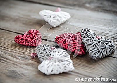 Handmade retro hearts on the wooden background Stock Photo