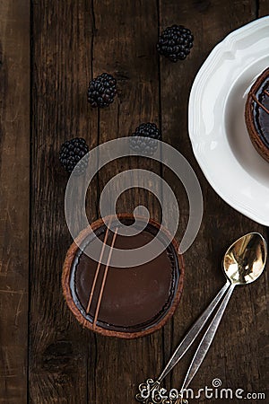 Handmade Rich Chocolate Tartlets Stock Photo