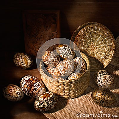 Handmade romanian decorated easter egg Stock Photo