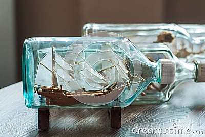 Handmade ship in a bottle Stock Photo